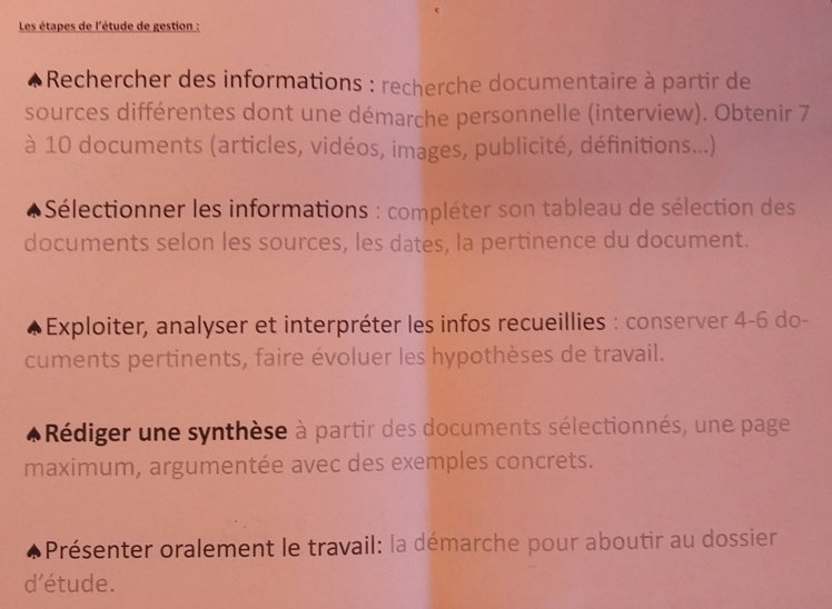 "Etude de Gestion" (1°STMG) : Epreuve Anticipée Bac