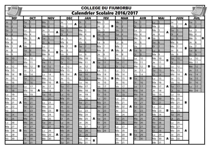 Calendrier Scolaire 2016-2017 (Collège)