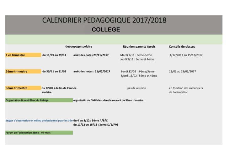 Calendrier Pédagogique 2017-2018 (Collège)