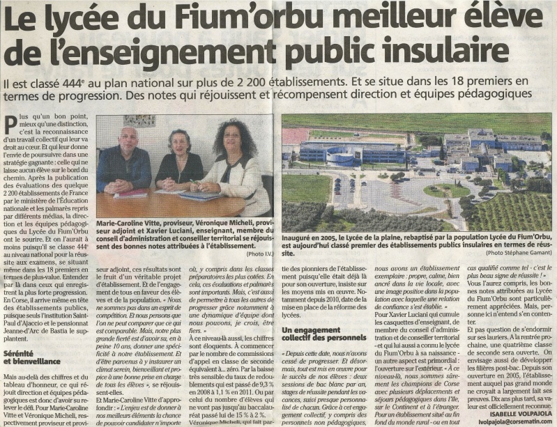 Lycée du Fium'Orbu : "1er de l'Académie de Corse"