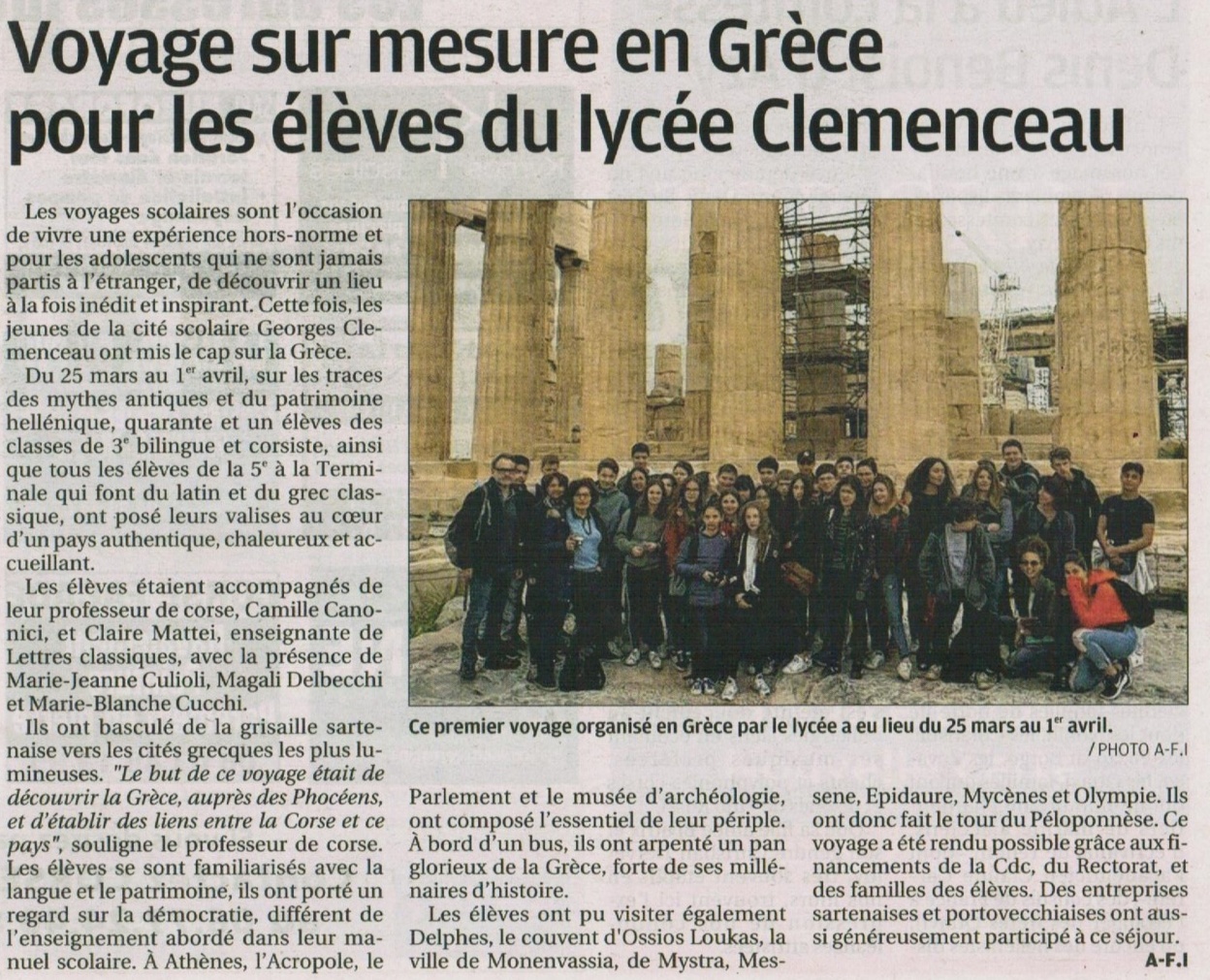 Voyage sur mesure, en Grèce, pour les élèves de notre Cité scolaire