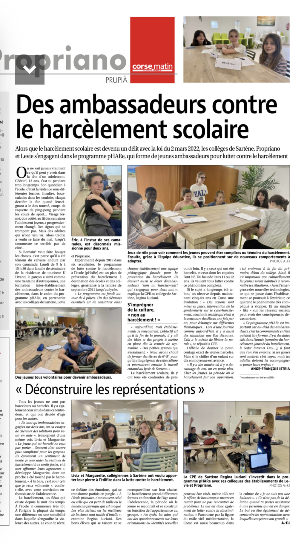 Des Ambassadeurs contre le harcèlement scolaire Des Ambassadeurs contre le harcèlement scolaire