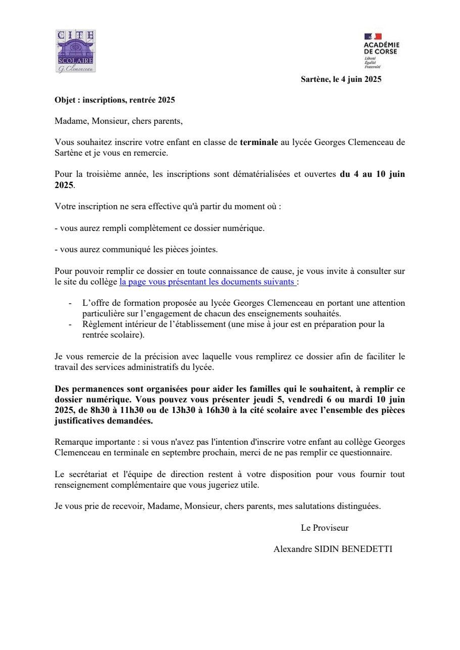 Inscription en terminale générale