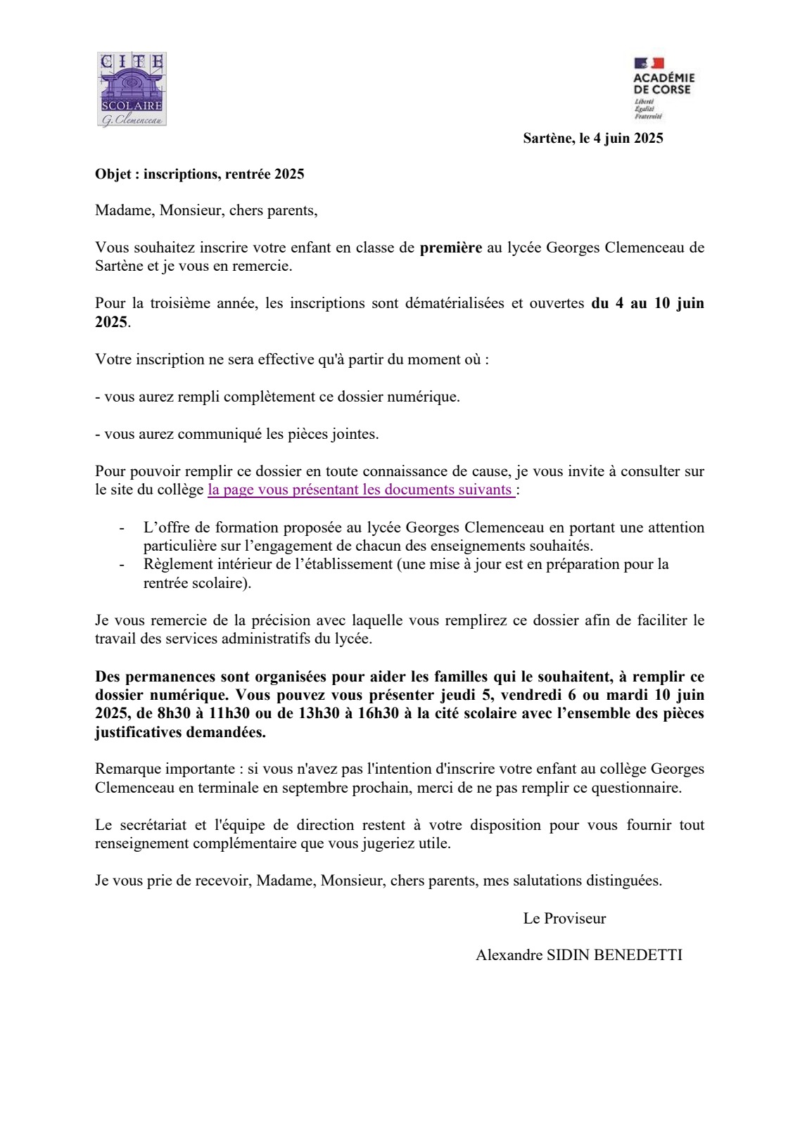 Inscription en classe de première générale