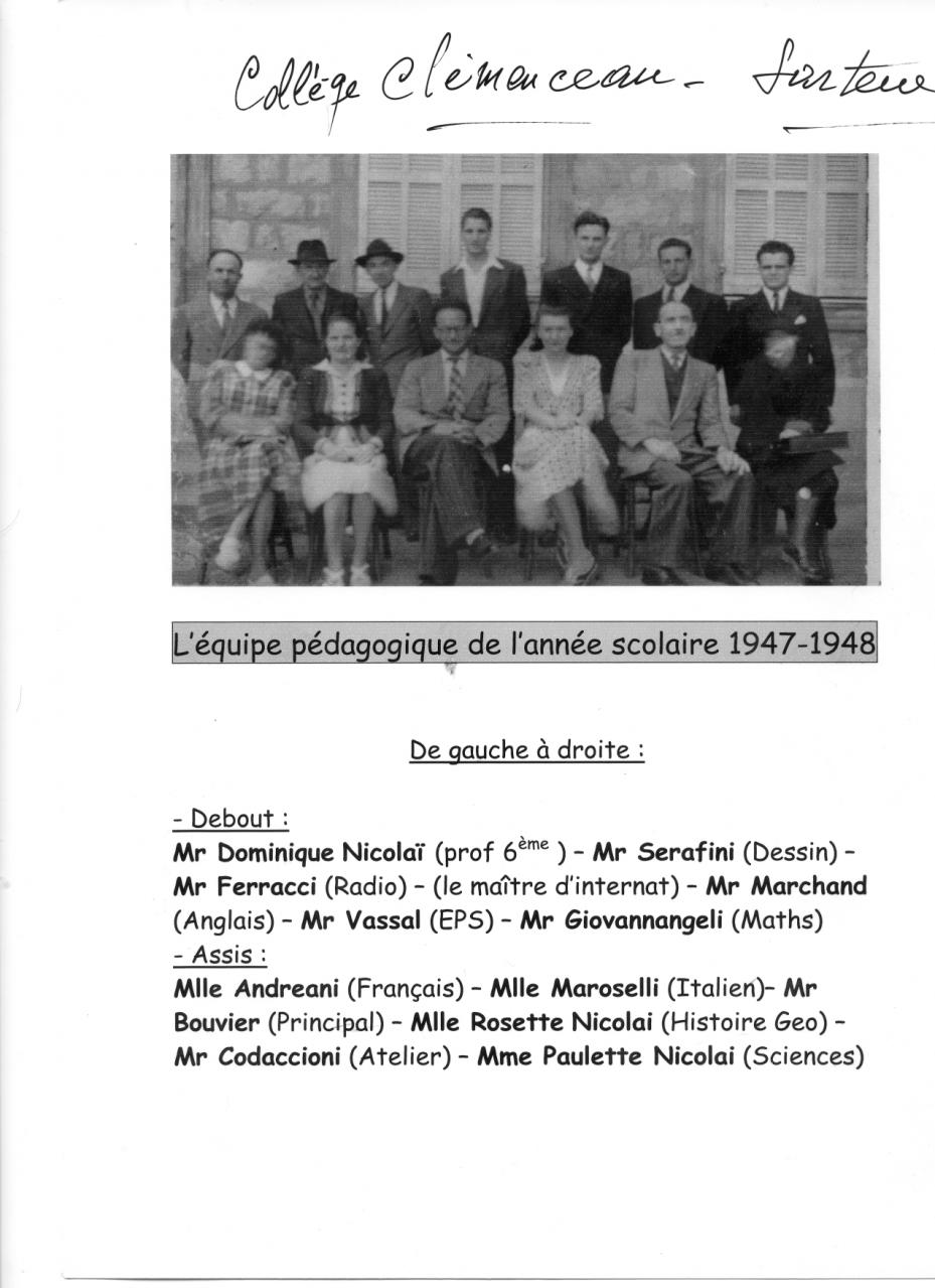 Equipe pédagogique 1947-1948