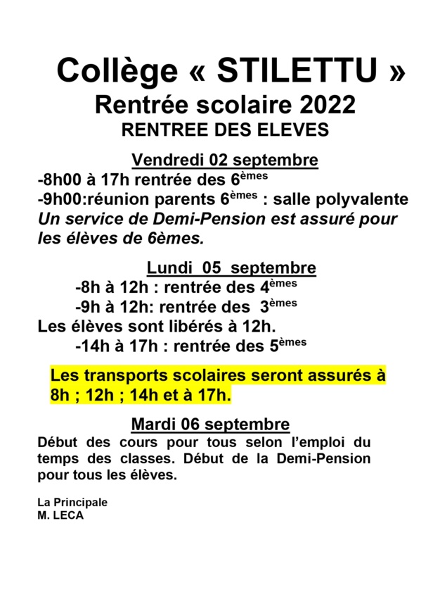 Rentrée 2022/2023