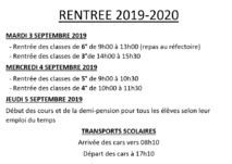 RENTRÉE SCOLAIRE 2019-2020