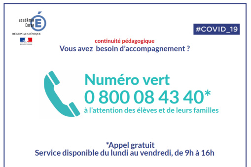 Numéro vert - continuité pédagogique Numéro vert - continuité pédagogique