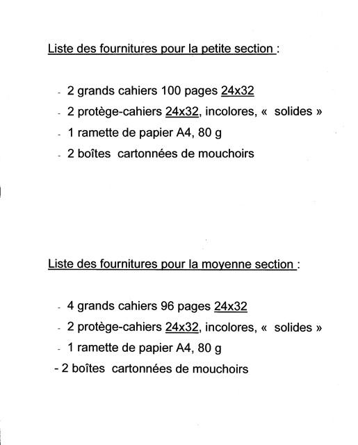 LISTES FOURNITURES 2016 LISTES FOURNITURES 2016