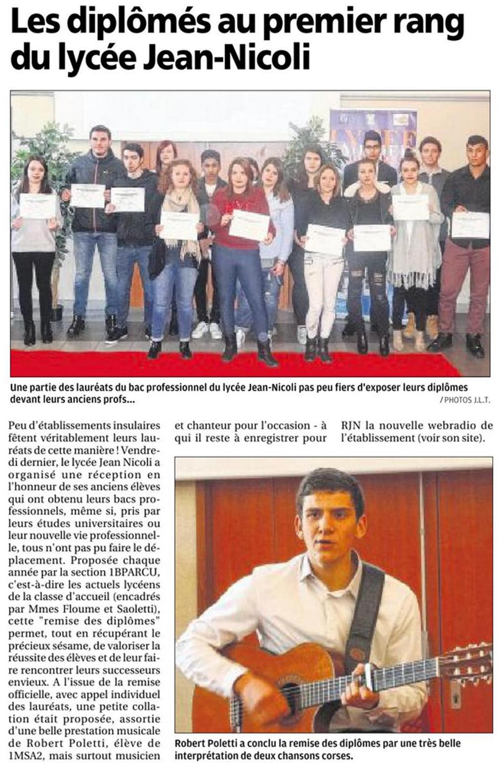 Remise des diplômes aux lauréats du bac pro, le 27/11/15 