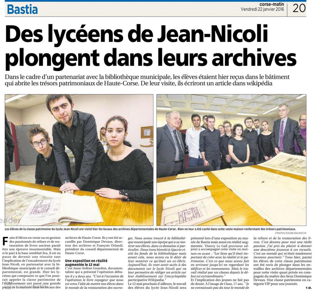 Les lycéens de Jean Nicoli visitent les archives départementales en VIP