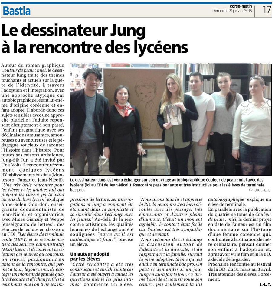 Le dessinateur Jung reçu au CDI par les élèves de Jean Nicoli