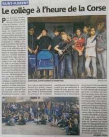 Article Corse Matin : " Le collège à l'heure de la Corse " Article Corse Matin : " Le collège à l'heure de la Corse "